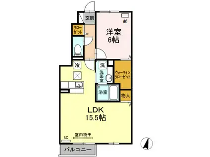 ボヌールムナカタA(1LDK/1階)の間取り写真