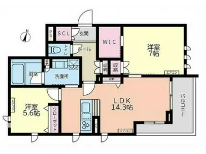 グランウェーブ湘南(2LDK/2階)の間取り写真