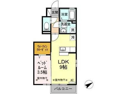 プレジール町新(1LDK/1階)の間取り写真