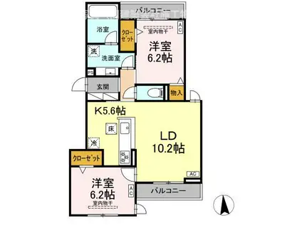 ヴィラパルム(2LDK/2階)の間取り写真