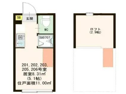 CLAY西荻(ワンルーム/2階)の間取り写真