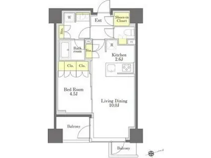 びゅうリエットグラン新宿戸山(1LDK/6階)の間取り写真