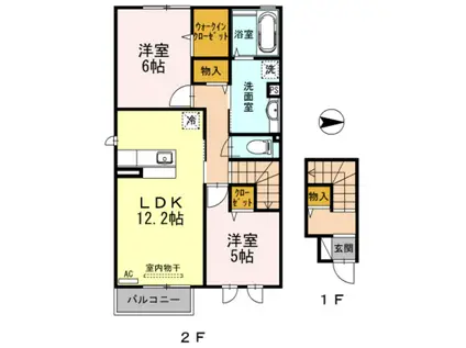 グレース B棟(2LDK/2階)の間取り写真