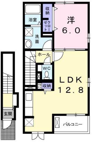 クラール名東 A(1LDK/2階)の間取り写真