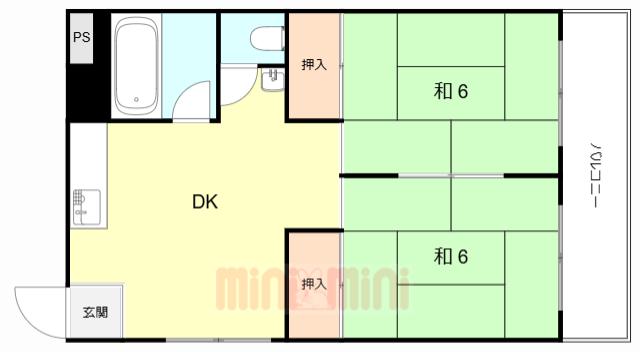 第二住吉苑(2DK/3階)の間取り写真