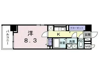 グリーンフィールドH(1K/4階)の間取り写真