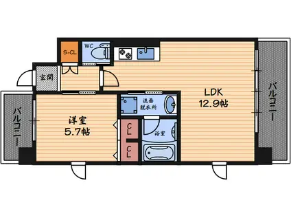 ディームス福島(1LDK/11階)の間取り写真