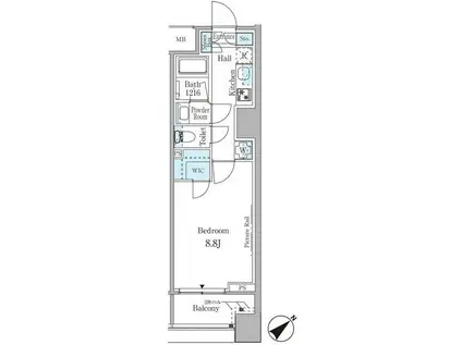 ルビア赤坂(1K/4階)の間取り写真