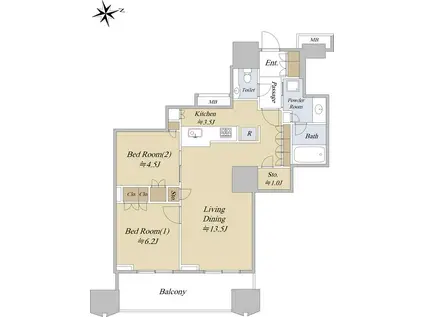 富久クロスコンフォートタワー(2LDK/27階)の間取り写真