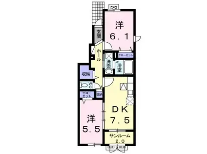 ラ メゾン エトワール2番館(2DK/1階)の間取り写真