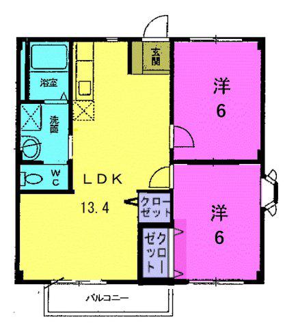 木下パークハイツ(2LDK/2階)の間取り写真