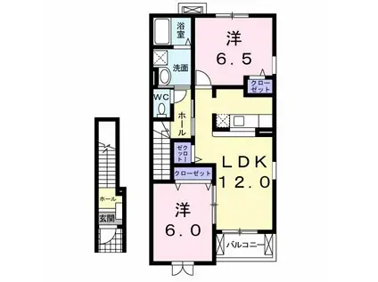 パークサイド前山 A(2LDK/2階)の間取り写真