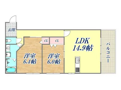 EXE東園田(2LDK/2階)の間取り写真