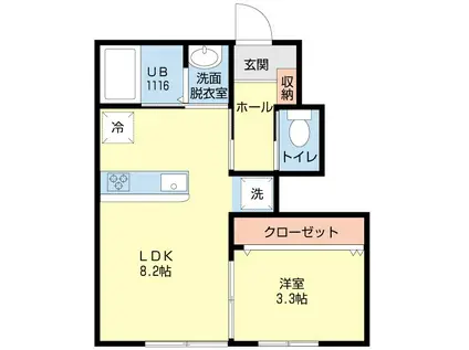 MONTE(1LDK/1階)の間取り写真