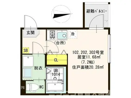 セント・レナーズ大阪城東(ワンルーム/1階)の間取り写真