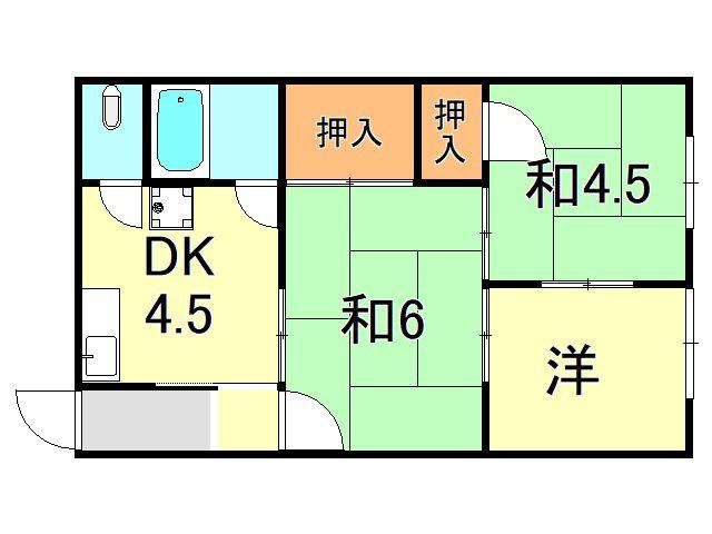第3山楽荘(3DK/1階)の間取り写真