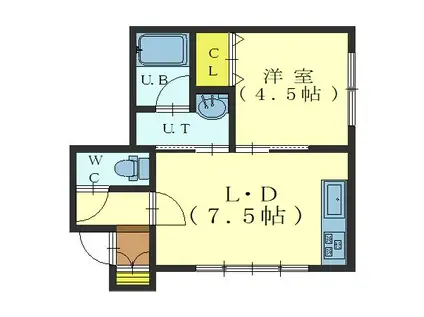フラットK(1DK/1階)の間取り写真