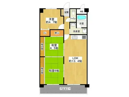 アルカディア野里(3LDK/2階)の間取り写真