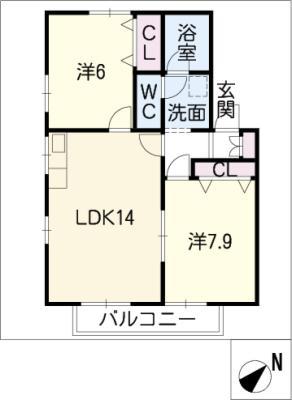 サイドピローII(2LDK/2階)の間取り写真