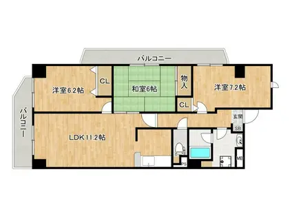 レスカーラ緑地公園(3LDK/2階)の間取り写真