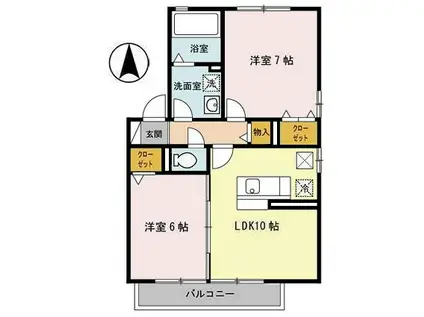 リビングタウン飯田 D棟(2LDK/1階)の間取り写真