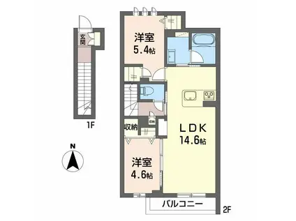 シティプラザ青森C棟(2LDK/2階)の間取り写真