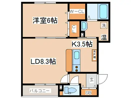 ノースブルー(1LDK/3階)の間取り写真
