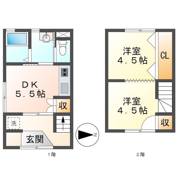 丸米アパート 東棟(2K/1階)の間取り写真