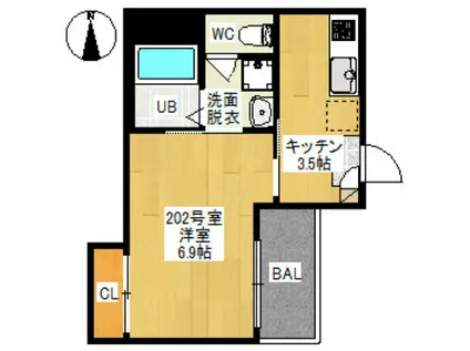 REGALEST 奥田中央I(1K/2階)の間取り写真