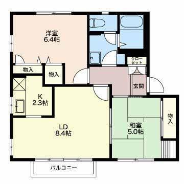 フォンティーヌ・サワI(2LDK/2階)の間取り写真