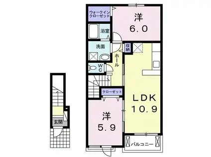 リバーサイド コッティII(2LDK/2階)の間取り写真