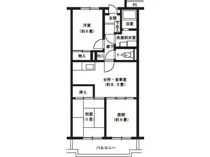 サンパレス多摩A館(3DK/2階)の間取り写真