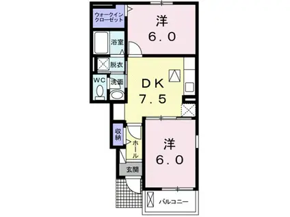 グランコリーヌI(2DK/1階)の間取り写真