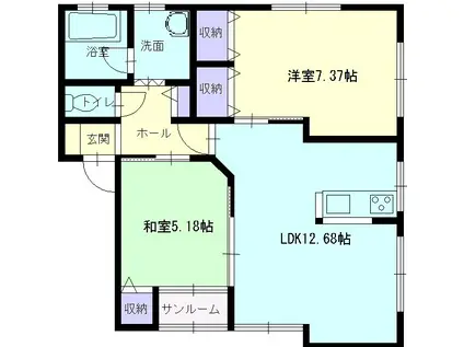 アクアサウス(2LDK/1階)の間取り写真