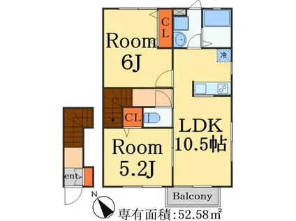 BEL ESPOIR(2LDK/2階)の間取り写真