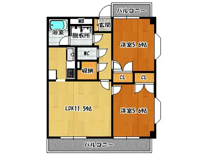 フェニックスコート(2LDK/2階)の間取り写真