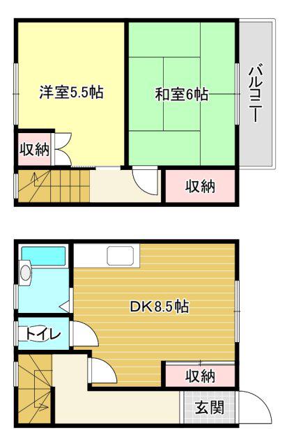 メゾネット可美(2DK/1階)の間取り写真