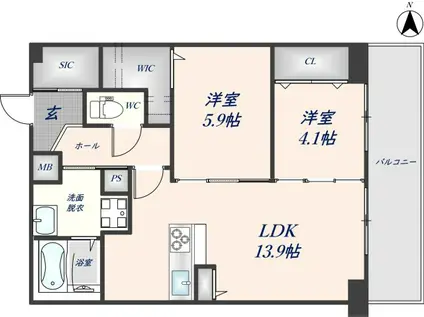 パークヒル新石切(2LDK/2階)の間取り写真