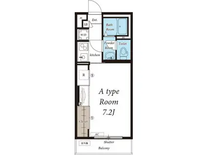 リブリ・オーシャンサイドII(1K/1階)の間取り写真