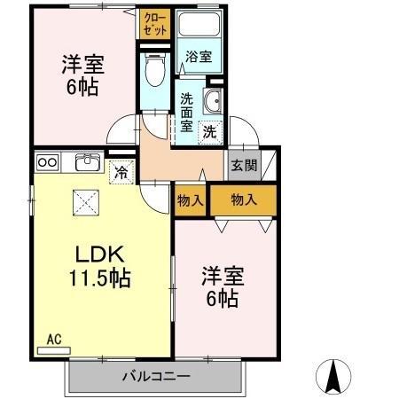 アスピラシオン B棟(2LDK/1階)の間取り写真