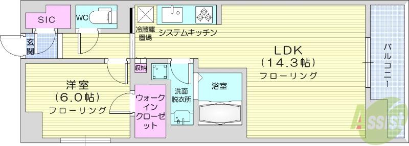 ロイヤルパークス仙台青葉通(1LDK/3階)の間取り写真