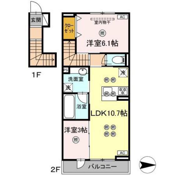 トリシア関(2LDK/2階)の間取り写真