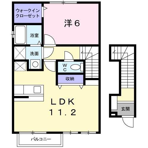 クイーンズタウン元町 III棟(1LDK/2階)の間取り写真