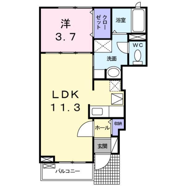 フランシーズコートD(1LDK/1階)の間取り写真