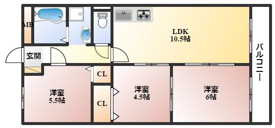 ハイツ三ツ池台(3LDK/2階)の間取り写真
