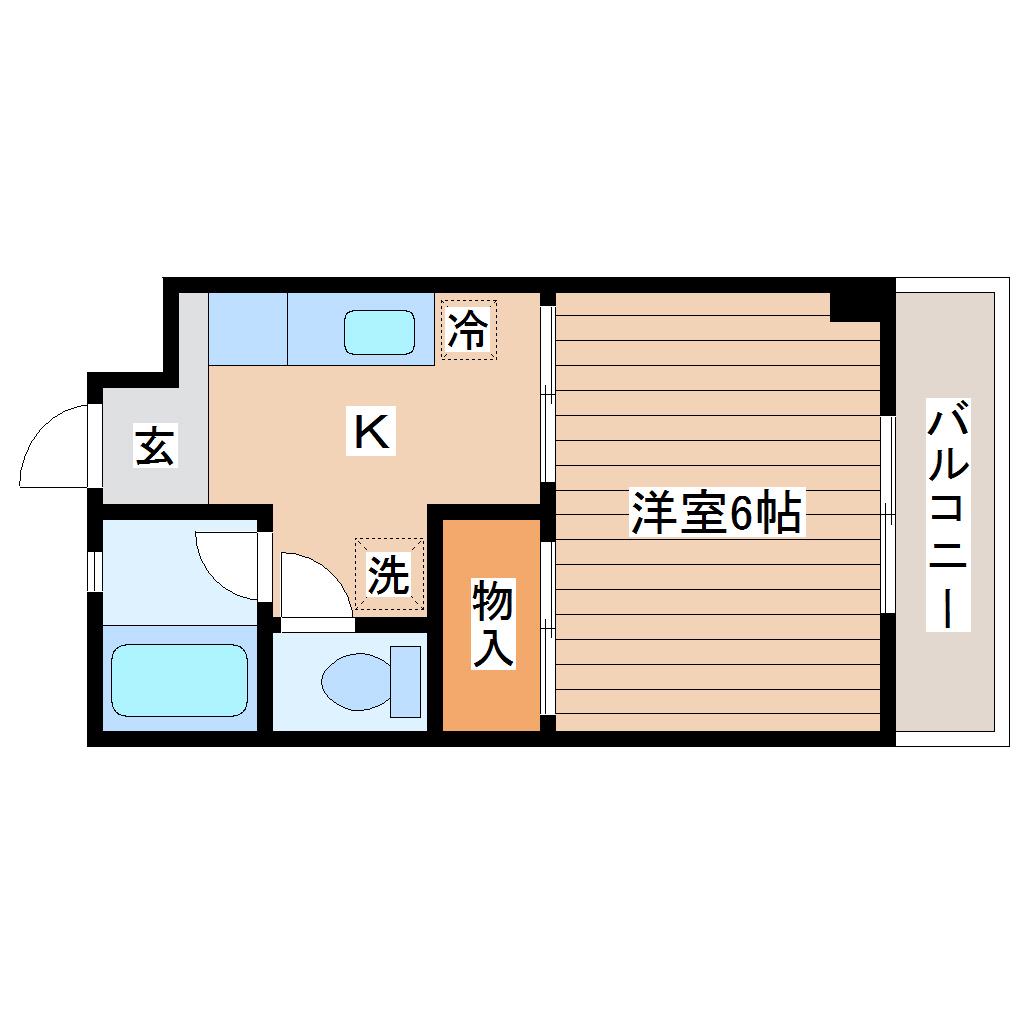 仙台市地下鉄南北線 長町南駅 徒歩6分 3階建 築37年(1K/2階)の間取り写真