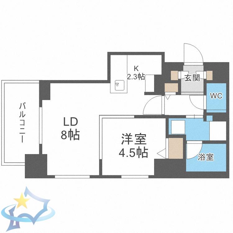 ブランズ札幌南7条(1LDK/14階)の間取り写真