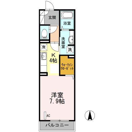 LUANA湘南(1K/2階)の間取り写真