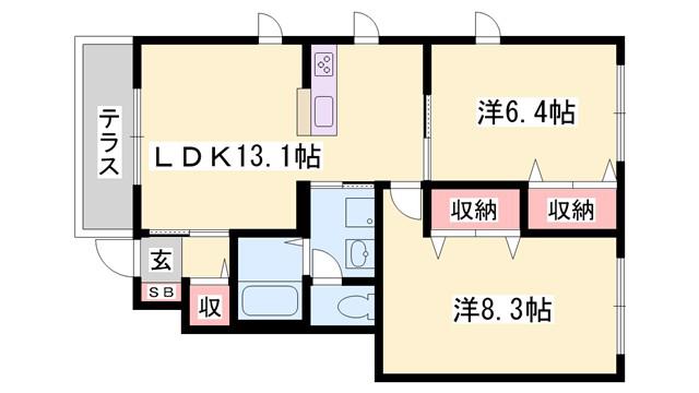 アゼリア宮上 C棟(2LDK/1階)の間取り写真
