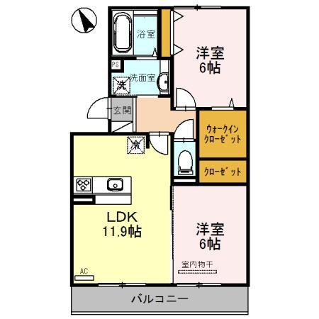グランツ 守山市岡町(2LDK/2階)の間取り写真